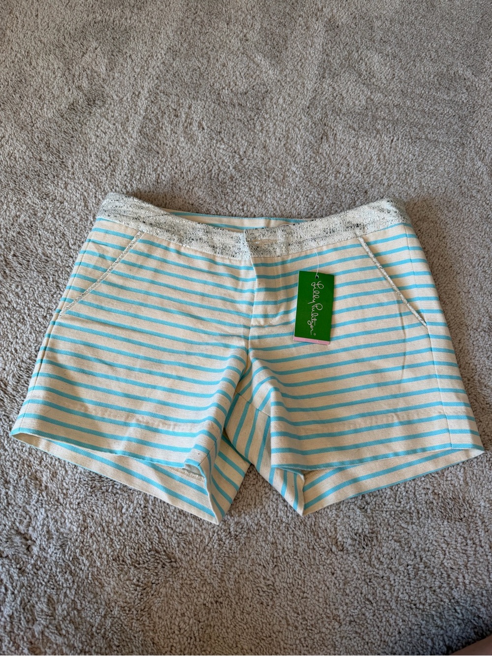 Lilly Pulitzer Cream and Light Blue Striped Shorts